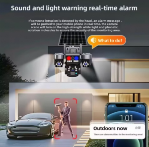 V380 Triple Lens Solar PTZ Camera with Light Alarm