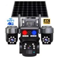 V380 Triple Lens Solar PTZ Camera with Red & Blue Light Alarm